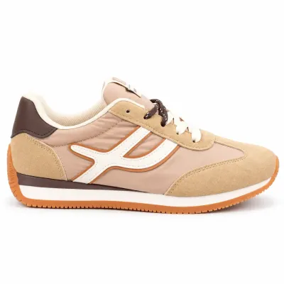 Baskets femme beige et blanc en matière synthétique