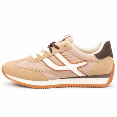 Baskets femme beige et blanc en matière synthétique