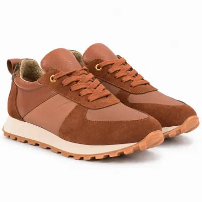 BASKETS FEMME CUIR CAMEL