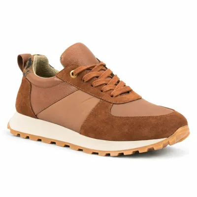 BASKETS FEMME CUIR CAMEL
