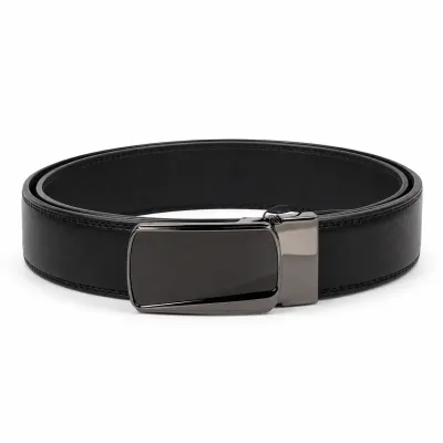Ceinture homme en cuir noir 100 %, largeur 35 mm, avec boucle automatique rectangulaire