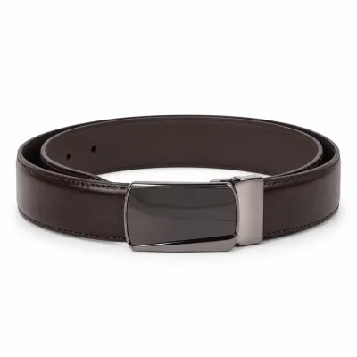 Ceinture homme en cuir marron foncé 100 %, largeur 35 mm, avec boucle automatique rectangulaire