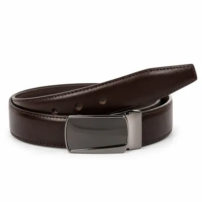 Ceinture homme en cuir marron foncé 100 %, largeur 35 mm, avec boucle automatique rectangulaire