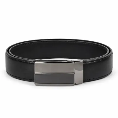 Ceinture homme en cuir noir 100 %, largeur 35 mm, avec surpiqûres discrètes et boucle automatique rectangulaire