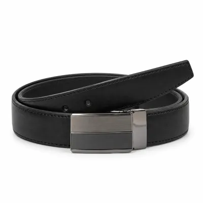 Ceinture homme en cuir noir 100 %, largeur 35 mm, avec surpiqûres discrètes et boucle automatique rectangulaire