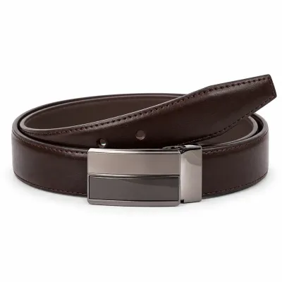 Ceinture homme en cuir marron foncé 100 %, largeur 35 mm, avec surpiqûres discrètes et boucle automatique rectangulaire