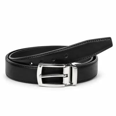 Ceinture homme en cuir noir 100 %, largeur 30 mm, avec surpiqûres discrètes et boucle classique en métal argenté.