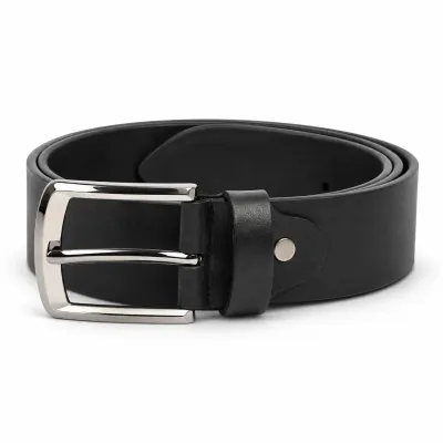 Ceinture homme en cuir noir 100 % avec boucle ardillon argentée, largeur 40 mm