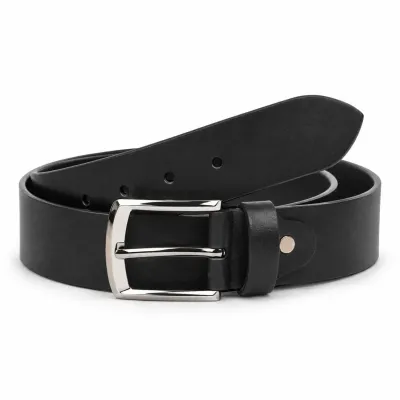Ceinture homme en cuir noir 100 % avec boucle ardillon argentée, largeur 40 mm
