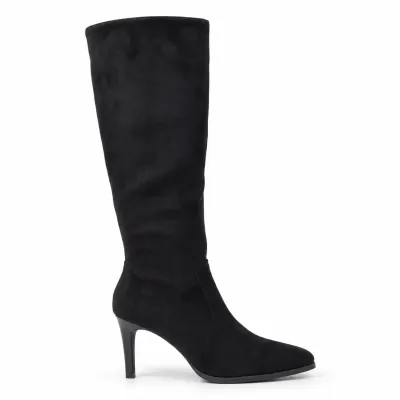 Bottes hautes femme Noir effet suédine, tige de 35 cm, talon fin de 8 cm, fermeture zippée latérale