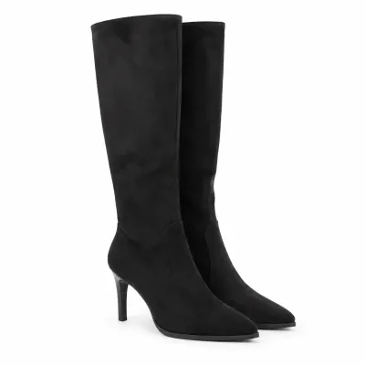 Bottes hautes femme Noir effet suédine, tige de 35 cm, talon fin de 8 cm, fermeture zippée latérale