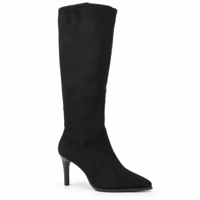 Bottes hautes femme Noir effet suédine, tige de 35 cm, talon fin de 8 cm, fermeture zippée latérale