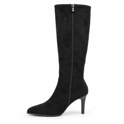 Bottes hautes femme Noir effet suédine, tige de 35 cm, talon fin de 8 cm, fermeture zippée latérale