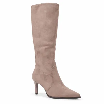 Bottes hautes femme taupe effet suédine, tige de 35 cm, talon fin de 8 cm, fermeture zippée latérale