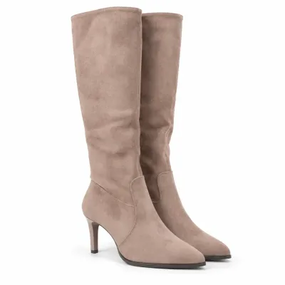 Bottes hautes femme taupe effet suédine, tige de 35 cm, talon fin de 8 cm, fermeture zippée latérale