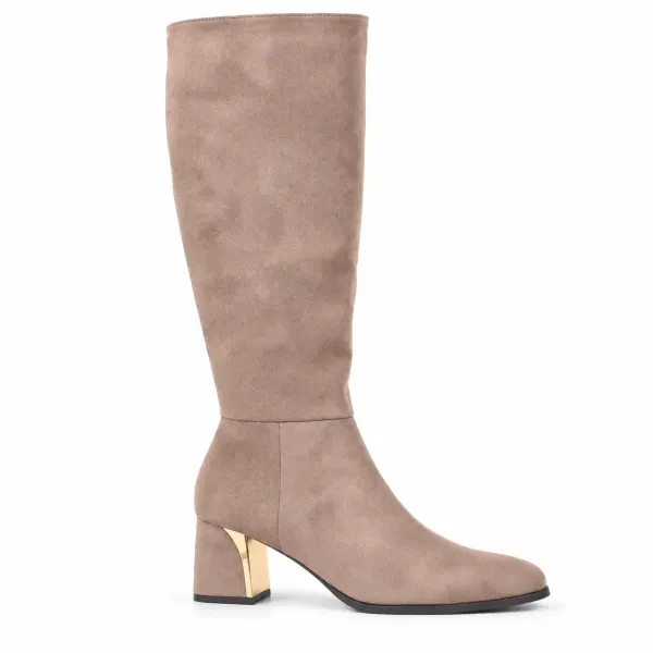 BOTTES  FEMME TAUPE À TALON BLOC