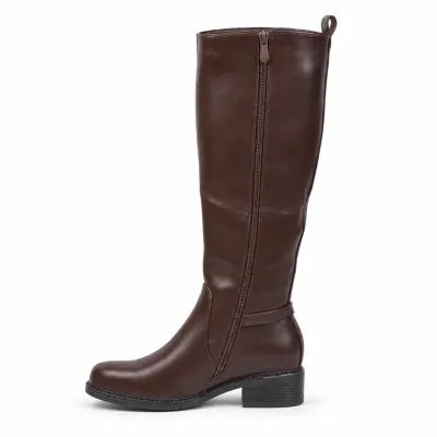 Bottes hautes femme marron foncé en matière synthétique, talon bas de 4 cm, tige de 37 cm, fermeture zippée