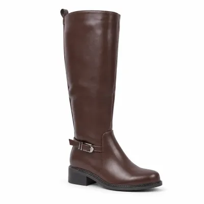 Bottes hautes femme marron foncé en matière synthétique, talon bas de 4 cm, tige de 37 cm, fermeture zippée