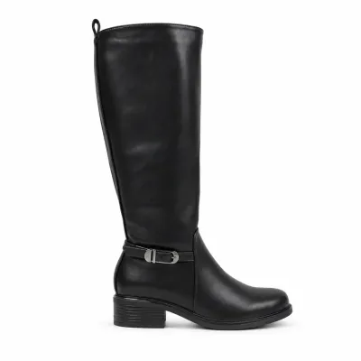 Bottes hautes femme noires en matière synthétique, talon bas de 4 cm, tige de 37 cm, fermeture zippée