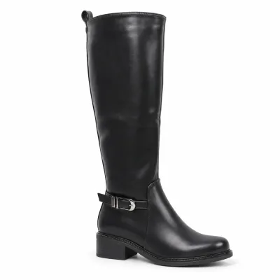 Bottes hautes femme noires en matière synthétique, talon bas de 4 cm, tige de 37 cm, fermeture zippée