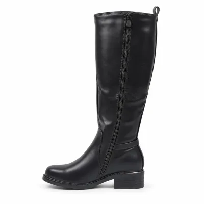 Bottes hautes femme noires en matière synthétique, talon bas de 4 cm, tige de 37 cm, fermeture zippée