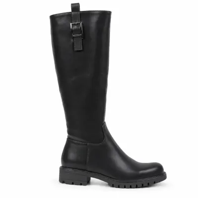 Bottes hautes noires pour femme en matière synthétique, tige de 37 cm, talon de 4 cm, semelle crantée en caoutchouc