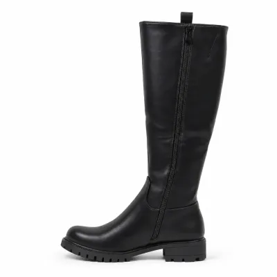 Bottes hautes noires pour femme en matière synthétique, tige de 37 cm, talon de 4 cm, semelle crantée en caoutchouc