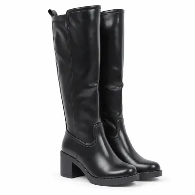 Bottes hautes noires pour femme S-PDW-17-N, avec tige synthétique de 35 cm, fermeture zippée latérale