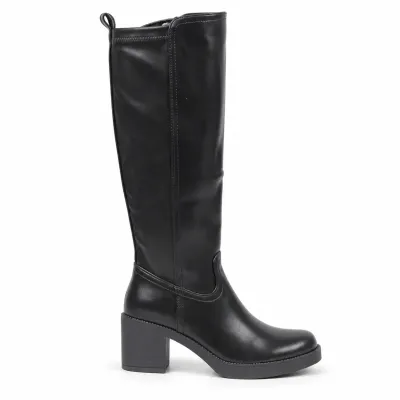 Bottes hautes noires pour femme S-PDW-17-N, avec tige synthétique de 35 cm, fermeture zippée latérale
