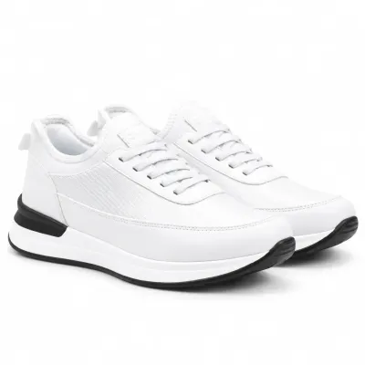 Sneakers pour homme blanches  S-2265-BC, avec tige synthétique et textile, lacets blancs
