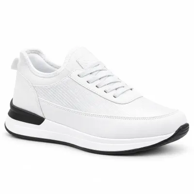 Sneakers pour homme blanches  S-2265-BC, avec tige synthétique et textile, lacets blancs