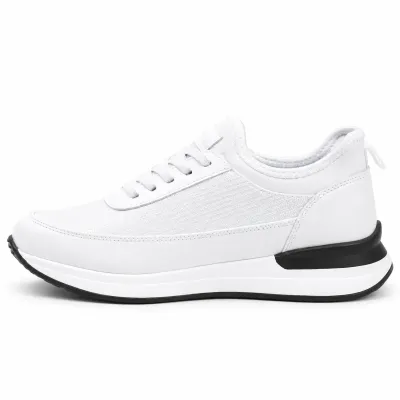 Sneakers pour homme blanches  S-2265-BC, avec tige synthétique et textile, lacets blancs