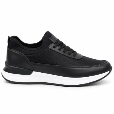 Sneakers homme noires S-2265-N avec tige synthétique et textile, lacets noirs