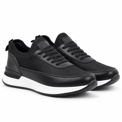 Sneakers homme noires S-2265-N avec tige synthétique et textile, lacets noirs