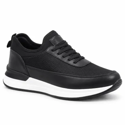 Sneakers homme noires S-2265-N avec tige synthétique et textile, lacets noirs