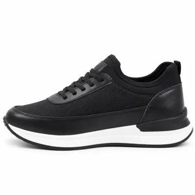 Sneakers homme noires S-2265-N avec tige synthétique et textile, lacets noirs
