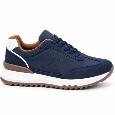 Sneakers homme bleu marine S-2273-BM avec tige synthétique, lacets assortis, détails blancs et semelle blanche