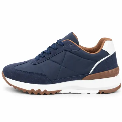 Sneakers homme bleu marine S-2273-BM avec tige synthétique, lacets assortis, détails blancs et semelle blanche
