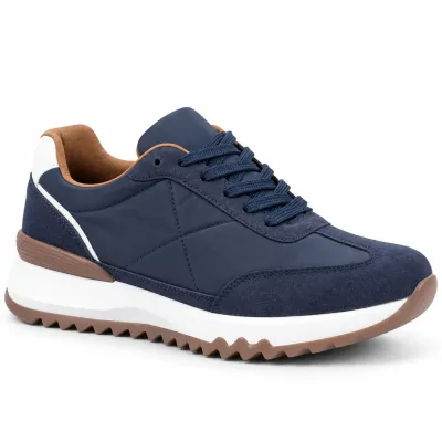 Sneakers homme bleu marine S-2273-BM avec tige synthétique, lacets assortis, détails blancs et semelle blanche