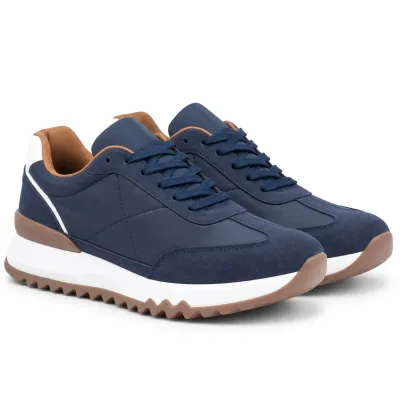 Sneakers homme bleu marine S-2273-BM avec tige synthétique, lacets assortis, détails blancs et semelle blanche