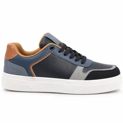 Sneakers homme S-SK38-N multicolore avec empiècements gris, noirs et camel, lacets noirs