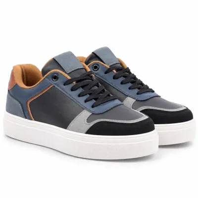 Sneakers homme S-SK38-N multicolore avec empiècements gris, noirs et camel, lacets noirs