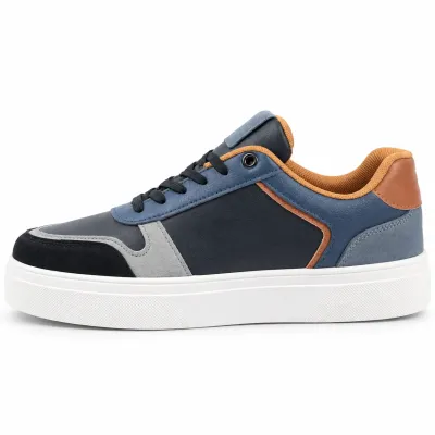 Sneakers homme S-SK38-N multicolore avec empiècements gris, noirs et camel, lacets noirs