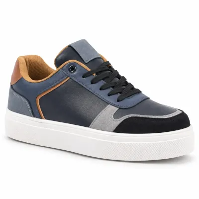 Sneakers homme S-SK38-N multicolore avec empiècements gris, noirs et camel, lacets noirs