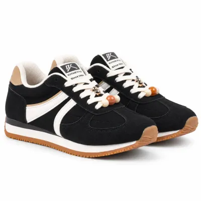 Baskets femme noires avec détails blancs et semelle camel – S-SK09-N