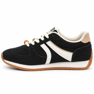 Baskets femme noires avec détails blancs et semelle camel – S-SK09-N