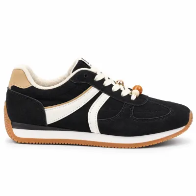 Baskets femme noires avec détails blancs et semelle camel – S-SK09-N
