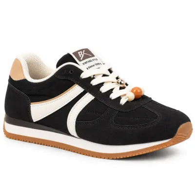 Baskets femme noires avec détails blancs et semelle camel – S-SK09-N