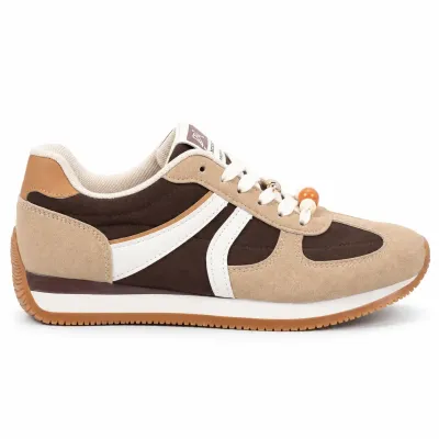 Baskets femme beige et marron avec détails blancs et semelle camel – S-SK09-K
