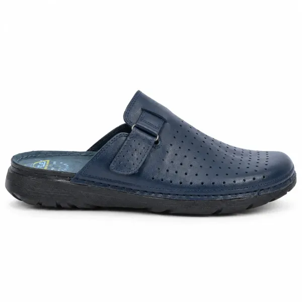 MULE HOMME CUIR BLEU MARINE